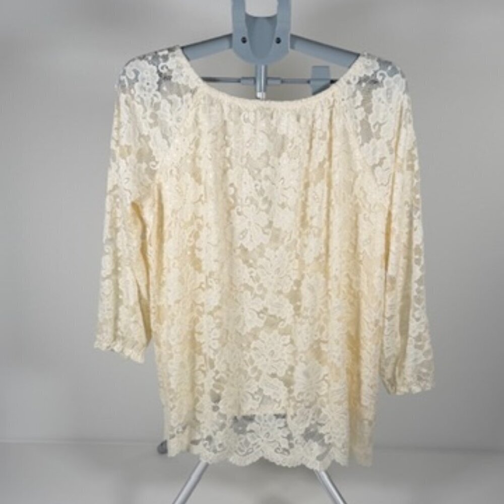 Cato Ivory Lace Off-Shoulder Long Sleeve Top - Picture 3 of 8